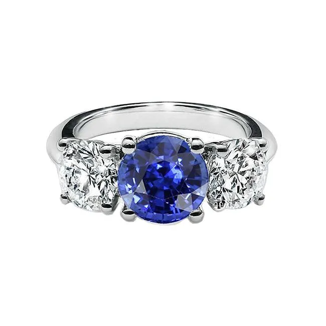 HarryChadEntcom Rings Three Stone Round Blue Sapphire Natural Earth Mined Diamond Ring 250 Carats Gold 14K HarryChadEntcom Rings Three Stone Round Blue Sapphire Natural Earth Mined Diamond Ring 250 Carats Gold 14K