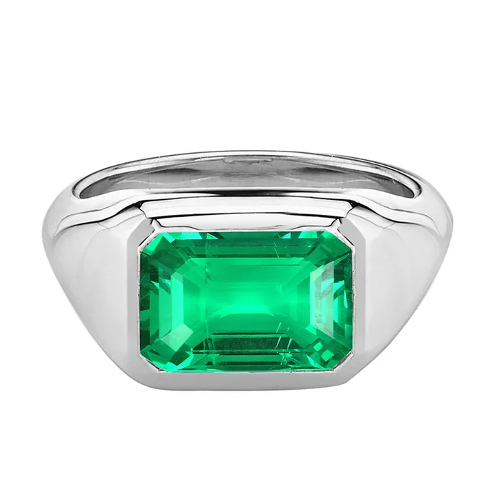 HarryChadEntcom Rings White Gold Mens Ring Green Emerald Gemstone