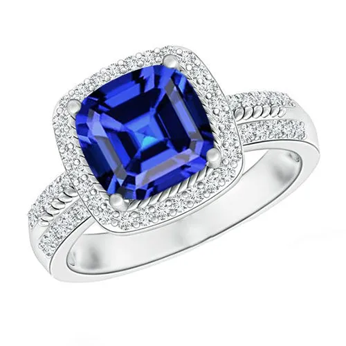 HarryChadEntcom Rings Women Natural Earth Mined Diamond Ring Cushion Halo Blue Sapphire With Accents 450 Carats HarryChadEntcom Rings Women Natural Earth Mined Diamond Ring Cushion Halo Blue Sapphire With Accents 450 Carats
