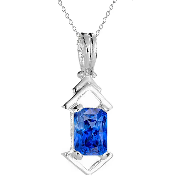 HarryChadEntcom Solitaire Radiant Blue Sapphire Fancy Pendant With Chain 2 Carats Necklaces HarryChadEntcom Solitaire Radiant Blue Sapphire Fancy Pendant With Chain 2 Carats Necklaces