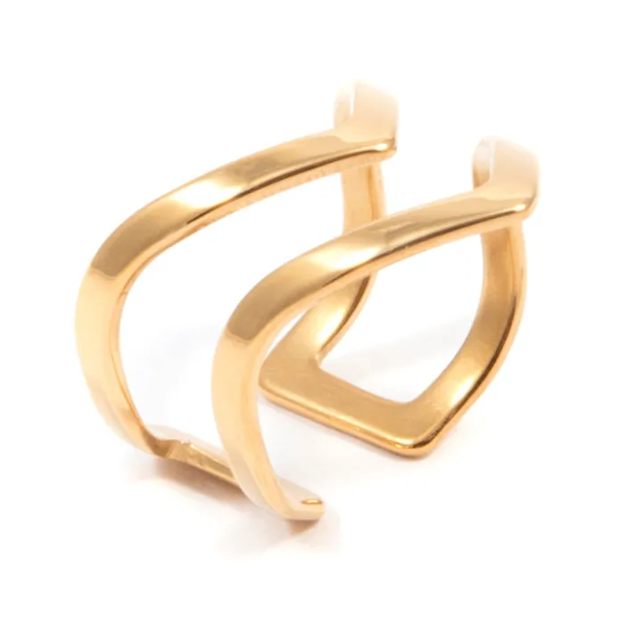 Hey Happiness Double Chevron Ring Band Gold Rings