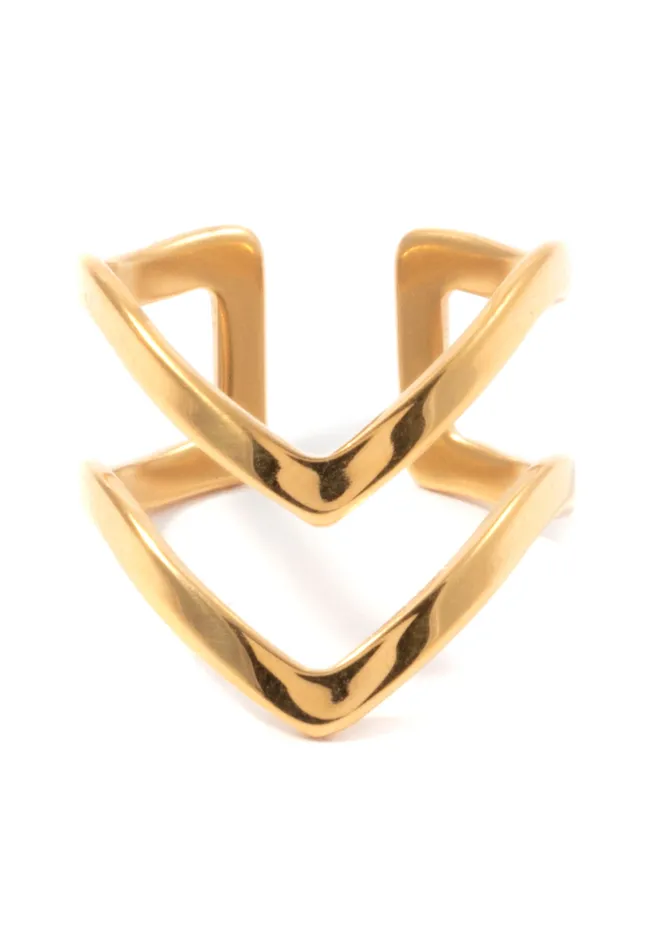 Hey Happiness Double Chevron Ring Band Gold Rings Hey Happiness Double Chevron Ring Band Gold Rings