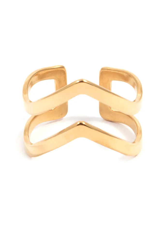 Hey Happiness Double Chevron Ring Band Gold Rings Hey Happiness Double Chevron Ring Band Gold Rings