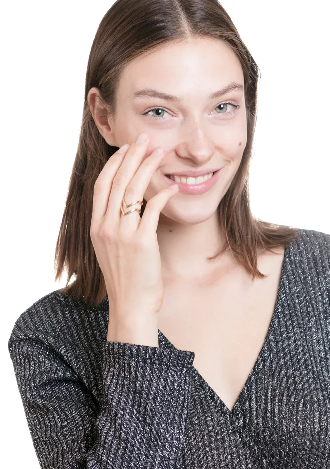 Hey Happiness Double Chevron Ring Band Gold Rings Hey Happiness Double Chevron Ring Band Gold Rings