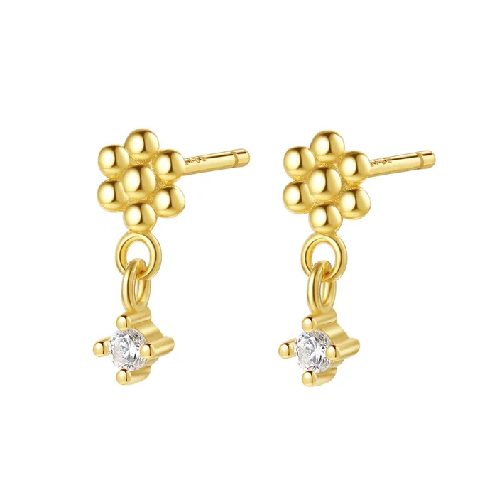 Hey Happiness Earrings Daisy Dangle Stud Earrings Sterling Silver Gold