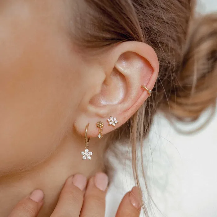 Hey Happiness Earrings Daisy Dangle Stud Earrings Sterling Silver Gold Hey Happiness Earrings Daisy Dangle Stud Earrings Sterling Silver Gold