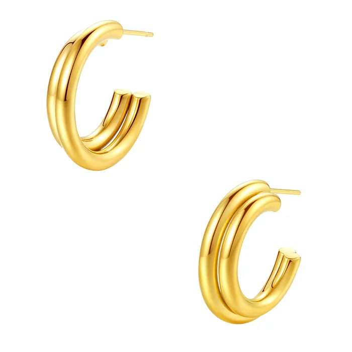 Hey Happiness Earrings Double Curve Hoop Earrings Gold