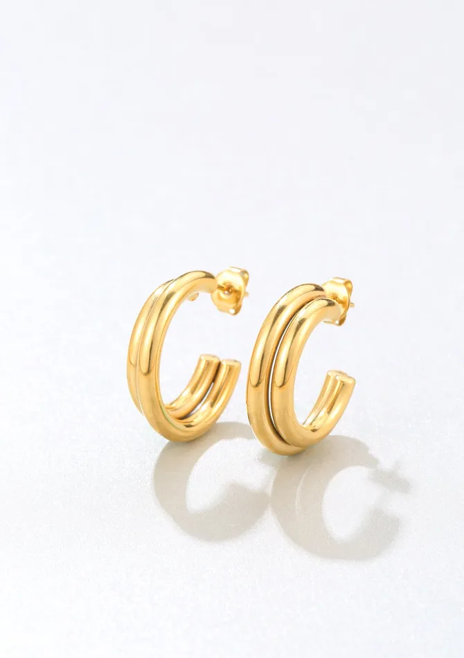 Hey Happiness Earrings Double Curve Hoop Earrings Gold Hey Happiness Earrings Double Curve Hoop Earrings Gold
