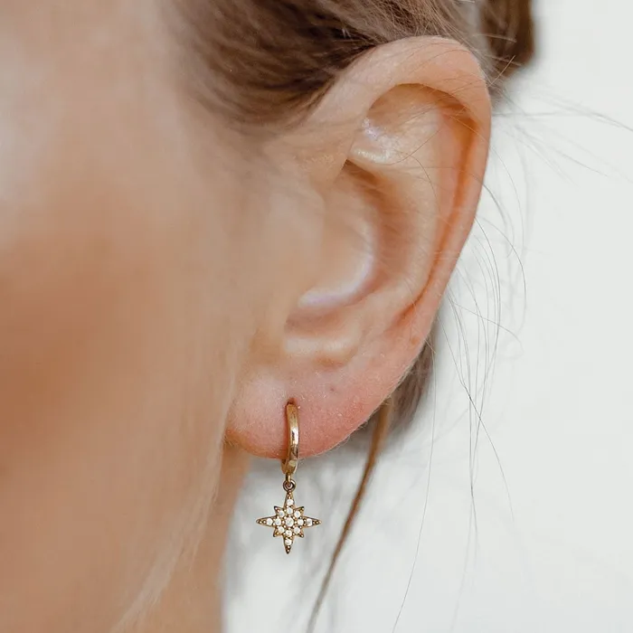 Hey Happiness Earrings North Star Huggie Earrings Sterling Silver Gold Hey Happiness Earrings North Star Huggie Earrings Sterling Silver Gold