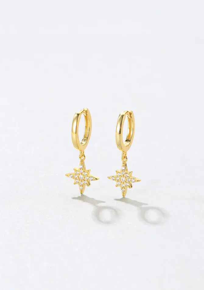 Hey Happiness Earrings North Star Huggie Earrings Sterling Silver Gold Hey Happiness Earrings North Star Huggie Earrings Sterling Silver Gold