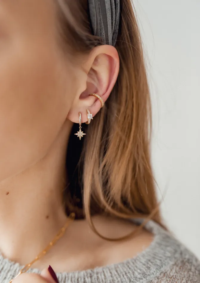 Hey Happiness Earrings North Star Huggie Earrings Sterling Silver Gold Hey Happiness Earrings North Star Huggie Earrings Sterling Silver Gold