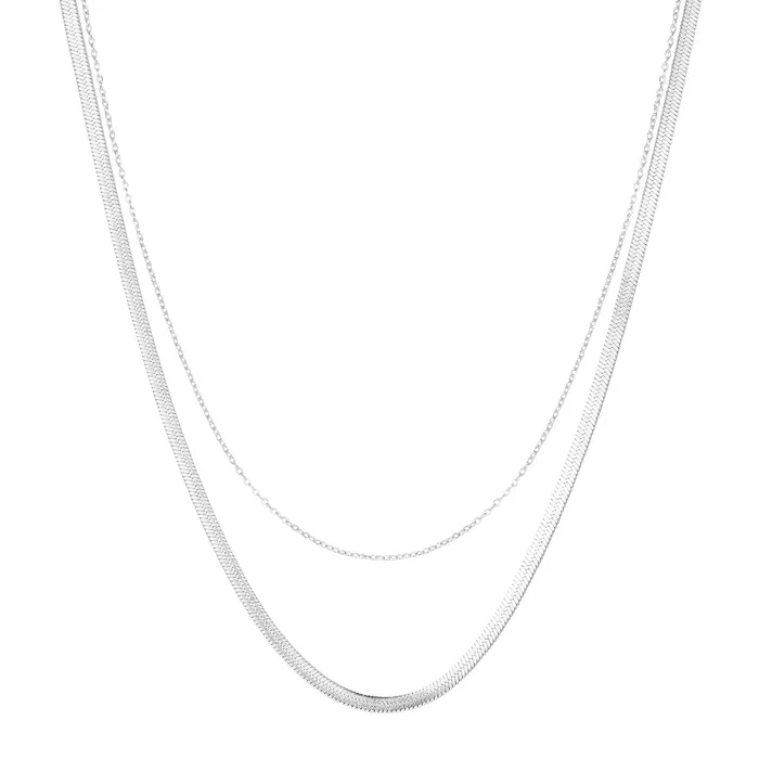 Hey Happiness Mixed Snake and Cable Chain Necklace Silver Necklaces