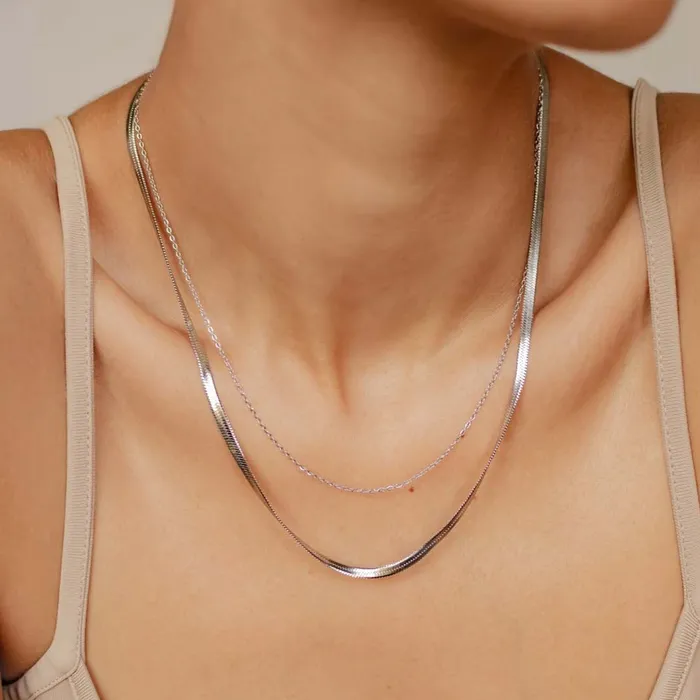 Hey Happiness Mixed Snake and Cable Chain Necklace Silver Necklaces Hey Happiness Mixed Snake and Cable Chain Necklace Silver Necklaces