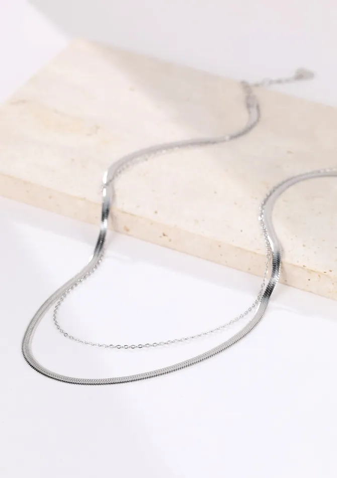 Hey Happiness Mixed Snake and Cable Chain Necklace Silver Necklaces Hey Happiness Mixed Snake and Cable Chain Necklace Silver Necklaces