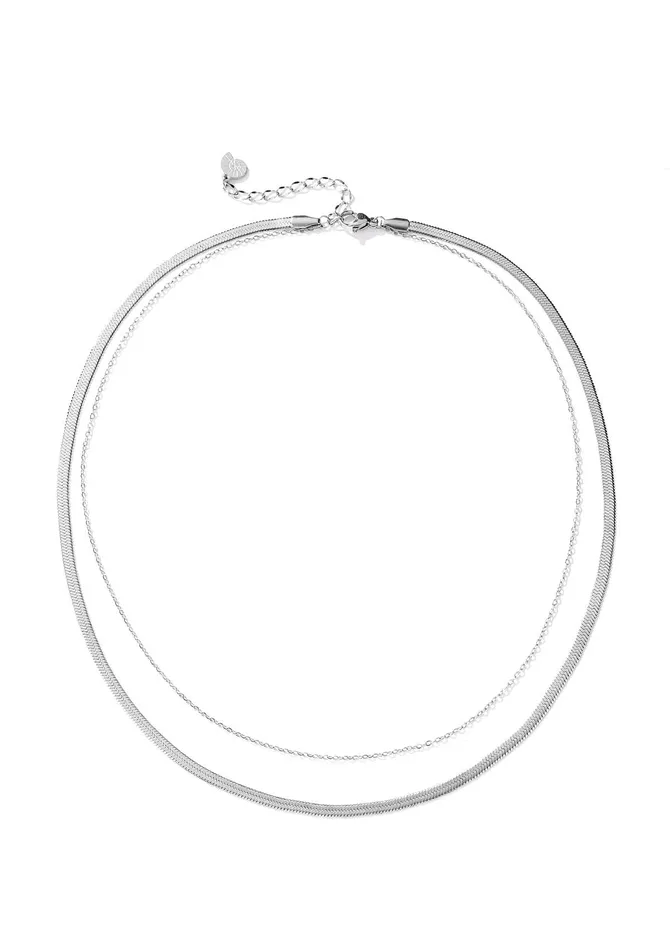 Hey Happiness Mixed Snake and Cable Chain Necklace Silver Necklaces Hey Happiness Mixed Snake and Cable Chain Necklace Silver Necklaces