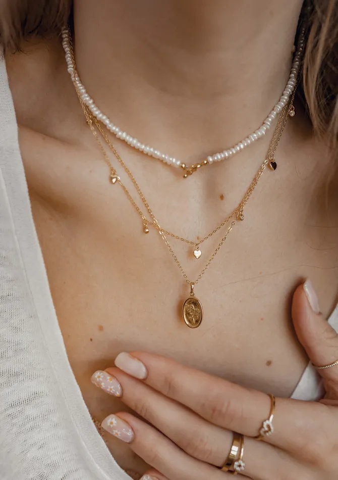 Hey Happiness Necklaces Pearl Heart Sterling Silver Clasp Choker Necklace Gold Hey Happiness Necklaces Pearl Heart Sterling Silver Clasp Choker Necklace Gold
