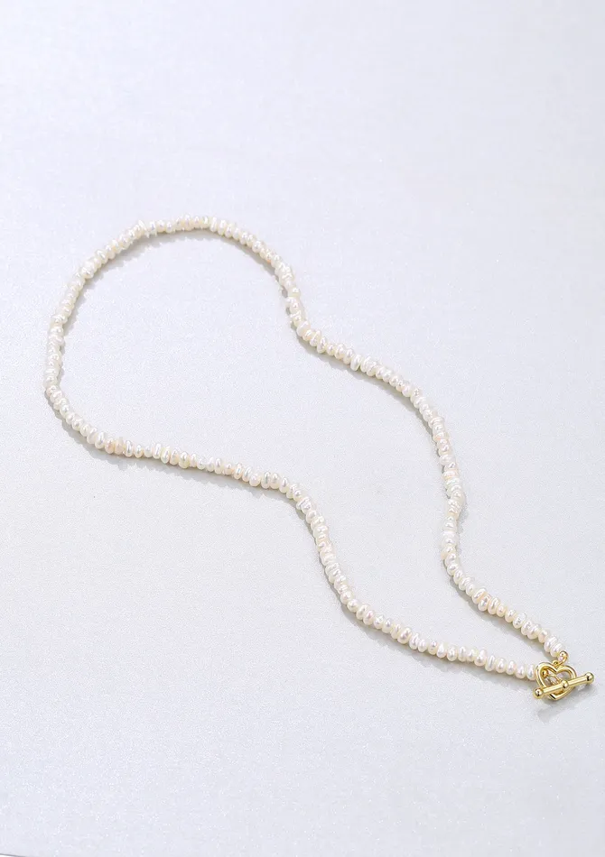 Hey Happiness Necklaces Pearl Heart Sterling Silver Clasp Choker Necklace Gold Hey Happiness Necklaces Pearl Heart Sterling Silver Clasp Choker Necklace Gold