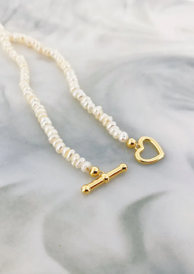Hey Happiness Necklaces Pearl Heart Sterling Silver Clasp Choker Necklace Gold Hey Happiness Necklaces Pearl Heart Sterling Silver Clasp Choker Necklace Gold