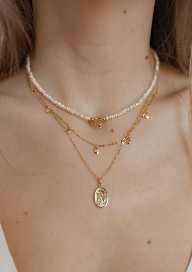 Hey Happiness Necklaces Pearl Heart Sterling Silver Clasp Choker Necklace Gold Hey Happiness Necklaces Pearl Heart Sterling Silver Clasp Choker Necklace Gold