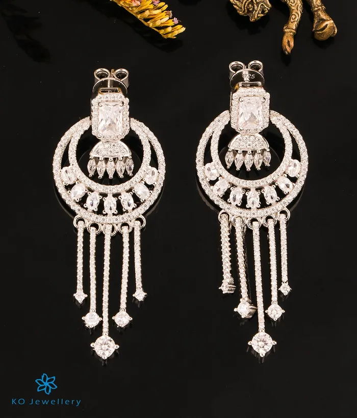 Imported The Magnificient Sparkle Cocktail Silver Earrings White Earrings