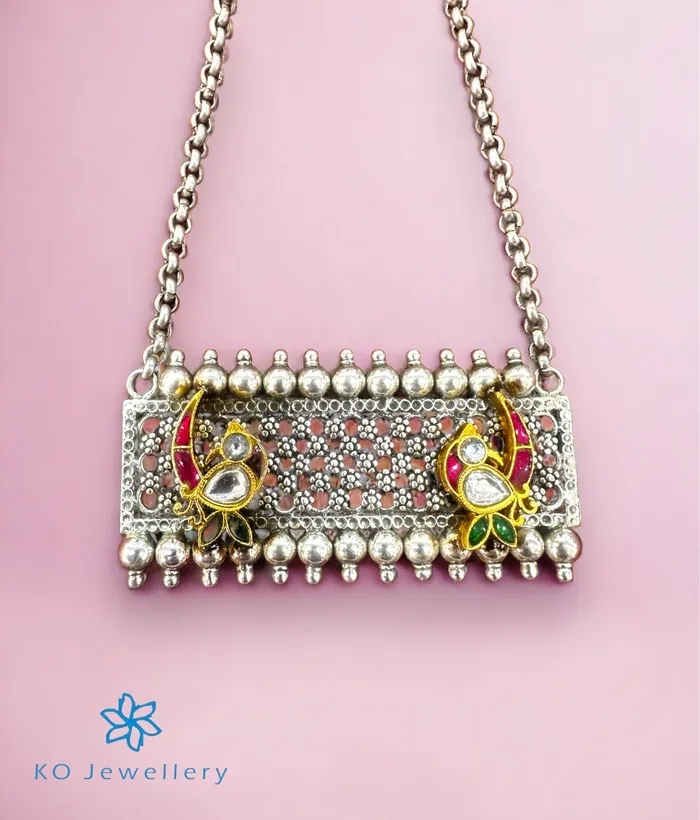 Jaipur Necklaces The Aatmaja Silver Antique Peacock Necklace 2 tone