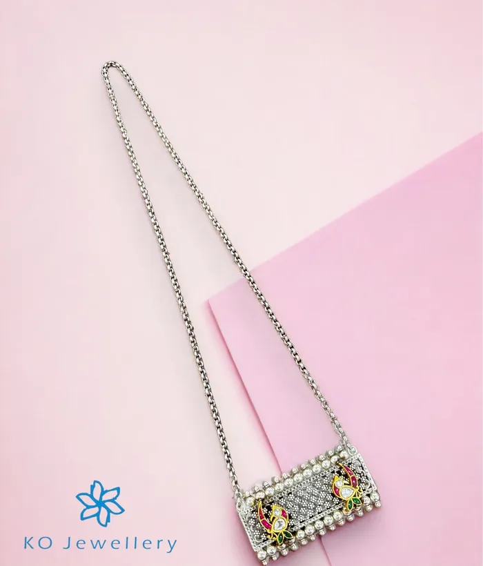 Jaipur Necklaces The Aatmaja Silver Antique Peacock Necklace 2 tone