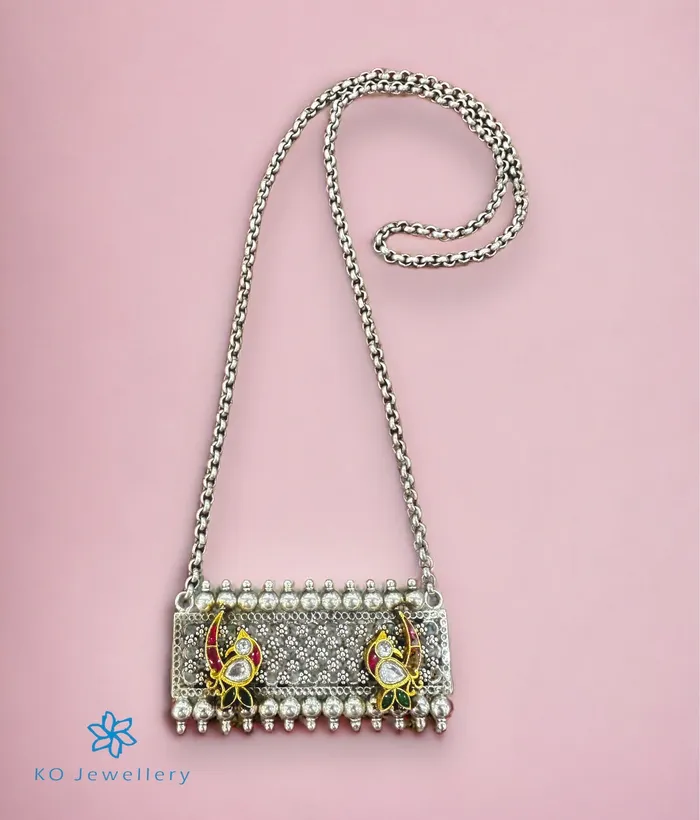 Jaipur Necklaces The Aatmaja Silver Antique Peacock Necklace 2 tone