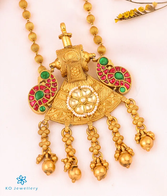 Kundan Necklaces The Nidaka Antique Silver Kundan Peacock Necklace