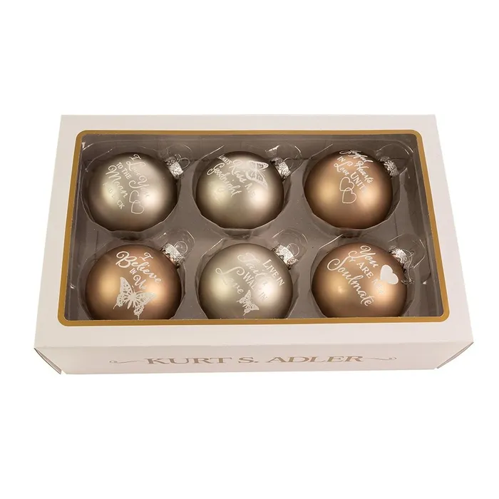 Kurt Adler Rings Kurt Adler 80Mm 6Pcs Country Home Sentiment Balls Silver