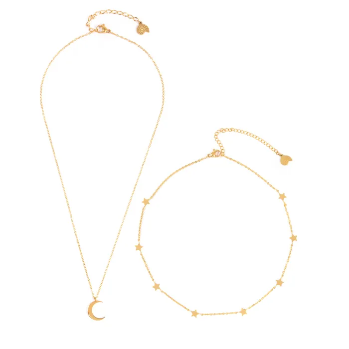 Moon Star Necklace Set Gold Hey Happiness Necklaces