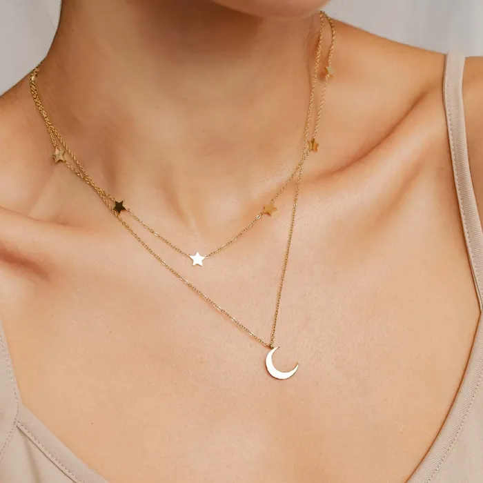 Moon Star Necklace Set Gold Hey Happiness Necklaces