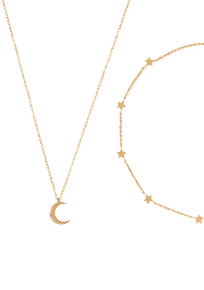 Moon Star Necklace Set Gold Hey Happiness Necklaces
