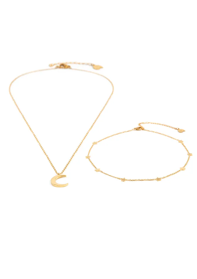 Moon Star Necklace Set Gold Hey Happiness Necklaces