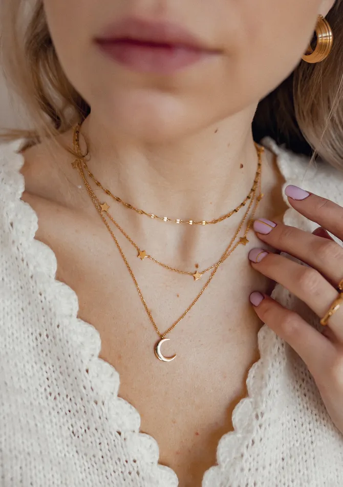 Moon Star Necklace Set Gold Hey Happiness Necklaces