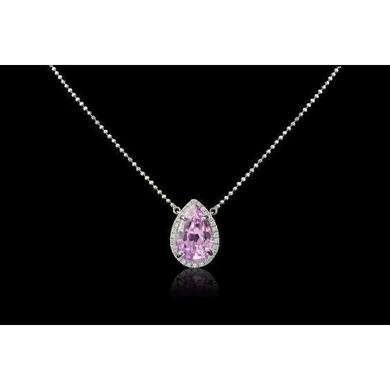 Necklaces GB 1050 Carats Pink Kunzite And Natural Earth Mined Diamond Necklace Pendant White Gold Necklaces GB 1050 Carats Pink Kunzite And Natural Earth Mined Diamond Necklace Pendant White Gold