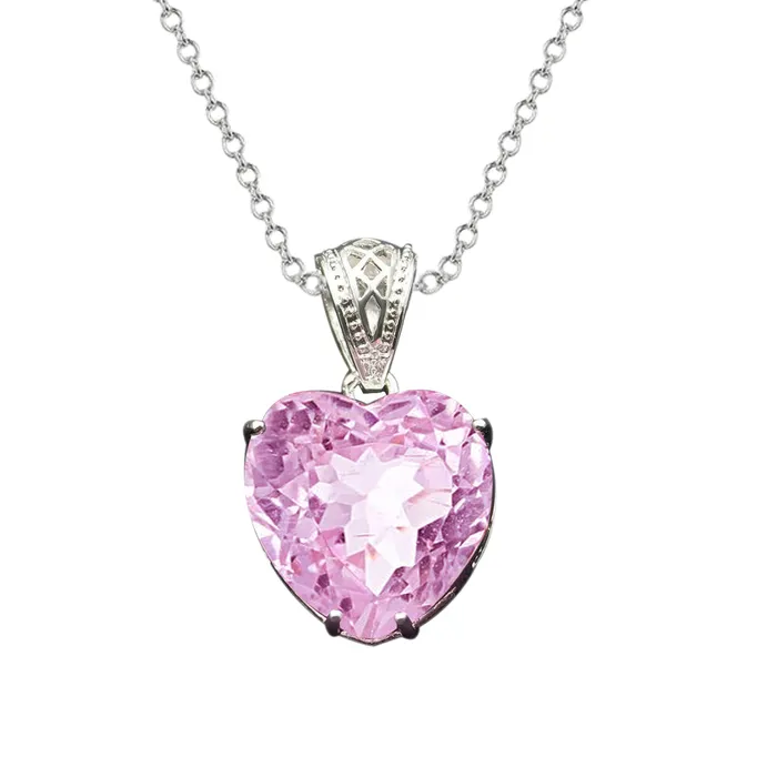 Necklaces GB Heart Cut Pink Kunzite Solitaire Necklace Pendant 27 Carats New Necklaces GB Heart Cut Pink Kunzite Solitaire Necklace Pendant 27 Carats New
