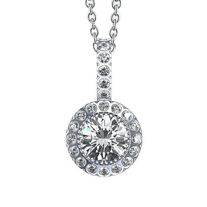 Necklaces GB Round Halo Natural Earth Mined Diamond Pendant Necklace 3 Ct White Gold 14K Necklaces GB Round Halo Natural Earth Mined Diamond Pendant Necklace 3 Ct White Gold 14K