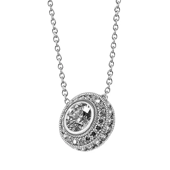 Necklaces GB Round Halo Natural Earth Mined Diamond Pendant Necklace Bezel Set 25 Carat White Gold 14K Necklaces GB Round Halo Natural Earth Mined Diamond Pendant Necklace Bezel Set 25 Carat White Gold 14K