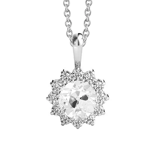 Necklaces HarryChadEntcom Gold Halo Real Natural Earth Mined Diamond Pendant With Chain Round Old Mine Cut 3 Carats Necklaces HarryChadEntcom Gold Halo Real Natural Earth Mined Diamond Pendant With Chain Round Old Mine Cut 3 Carats