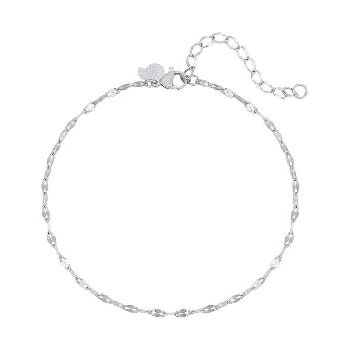 Necklaces Hey Happiness Flattened Rolo Chain Anklet Silver
