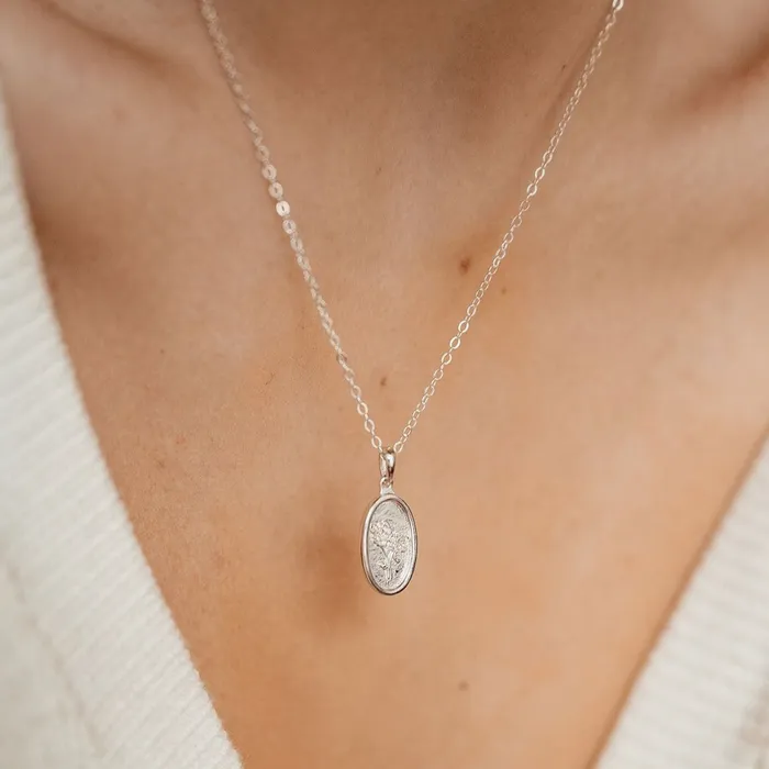 Necklaces Hey Happiness Oval Rose Pendant Sterling Silver