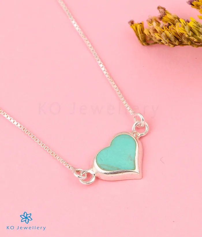 Necklaces Imported The Heart to Heart Silver Necklace Light Blue