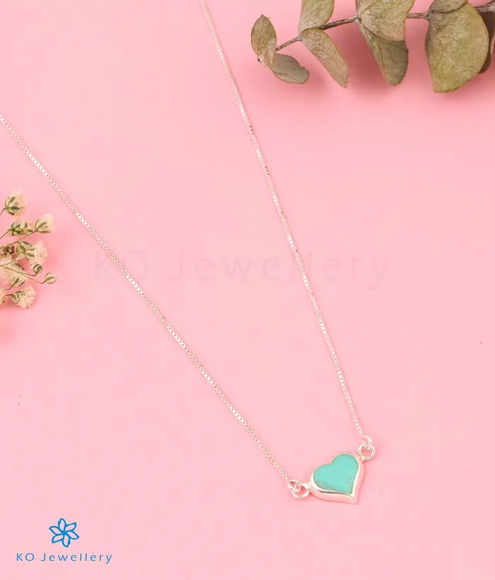 Necklaces Imported The Heart to Heart Silver Necklace Light Blue