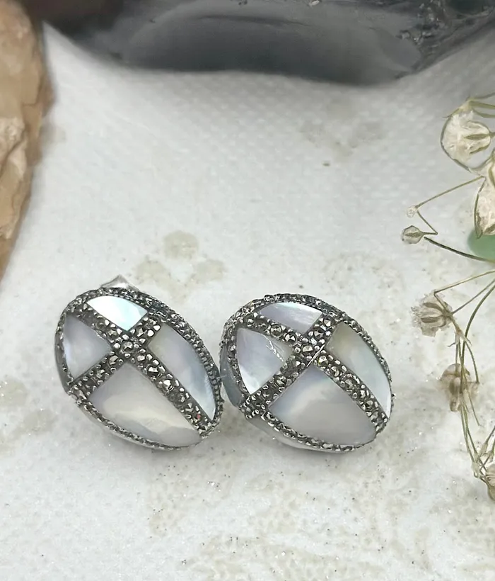 Necklaces Marcasite The Silver Marcasite Earstuds Mother of Pearl
