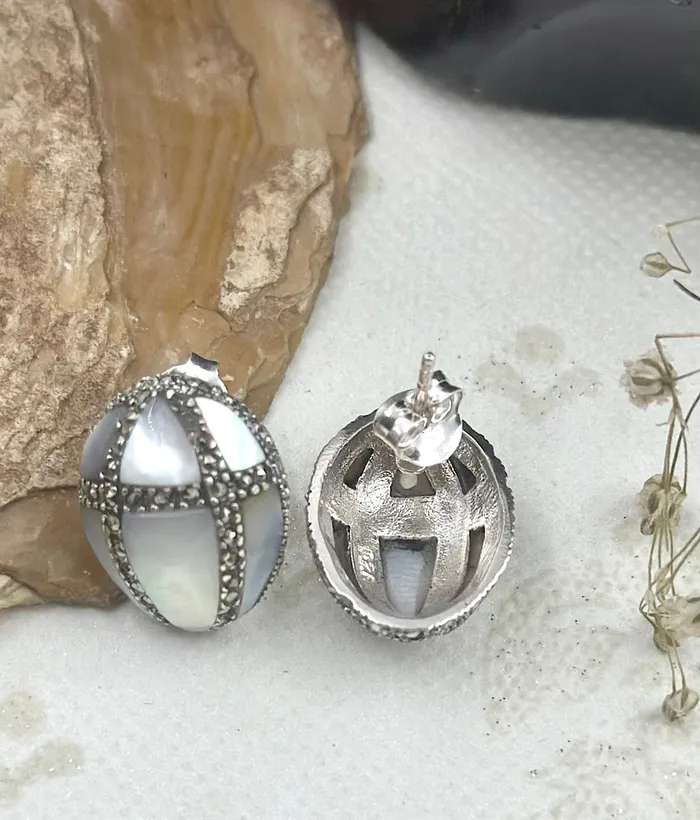 Necklaces Marcasite The Silver Marcasite Earstuds Mother of Pearl