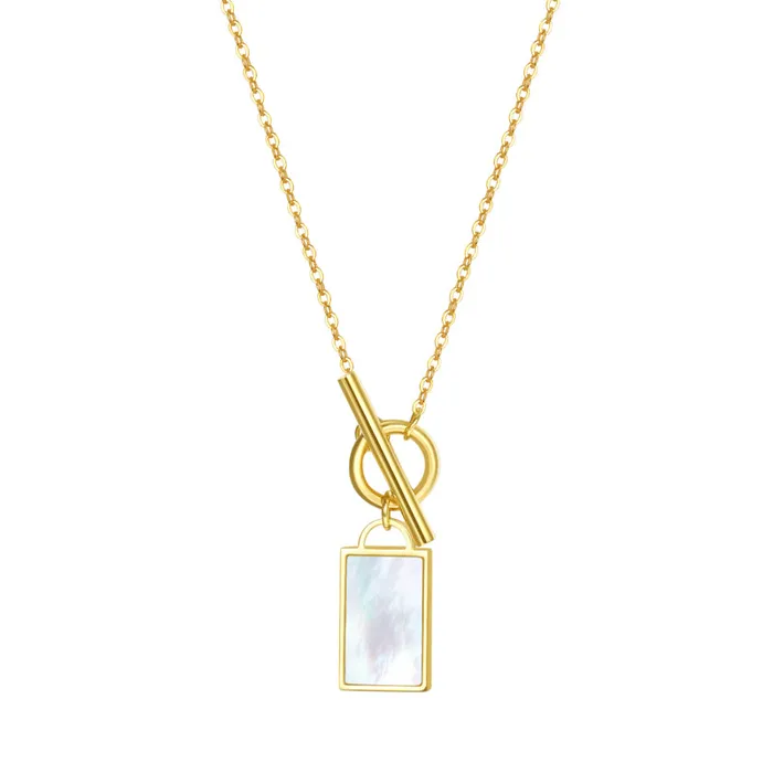 Necklaces Shell Rectangle Pendant TBar Chain Necklace Gold Hey Happiness