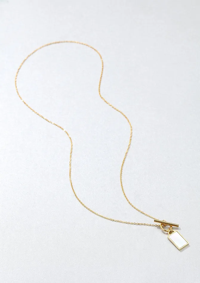 Necklaces Shell Rectangle Pendant TBar Chain Necklace Gold Hey Happiness Necklaces Shell Rectangle Pendant TBar Chain Necklace Gold Hey Happiness