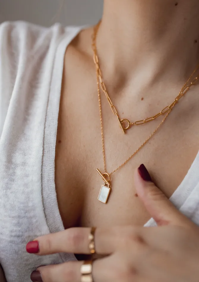 Necklaces Shell Rectangle Pendant TBar Chain Necklace Gold Hey Happiness Necklaces Shell Rectangle Pendant TBar Chain Necklace Gold Hey Happiness