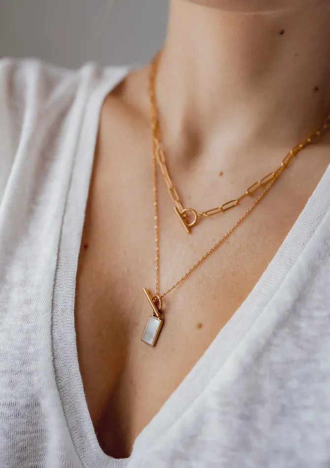 Necklaces Shell Rectangle Pendant TBar Chain Necklace Gold Hey Happiness Necklaces Shell Rectangle Pendant TBar Chain Necklace Gold Hey Happiness