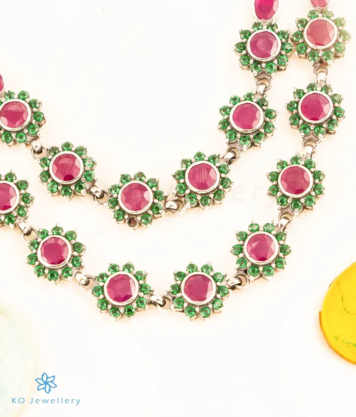 Necklaces The Madhulika 2 layer Silver Kemp Necklace RedGreenOxidised Silversmith